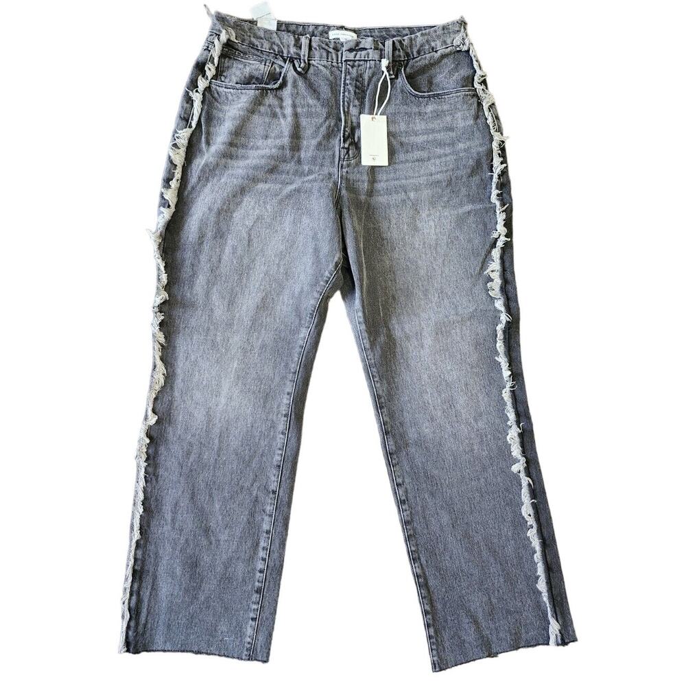 Good American Jeans Size 15 Good Boy Frayed Outseam Straight Leg Gray NWT‎